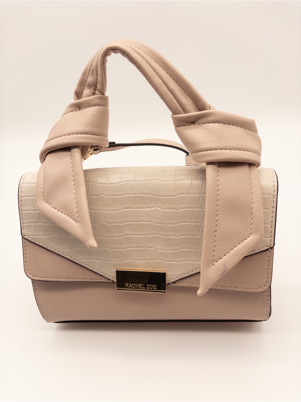 Rachel Zoe Blush & Cream Croc-Accent Top Handle Satchel